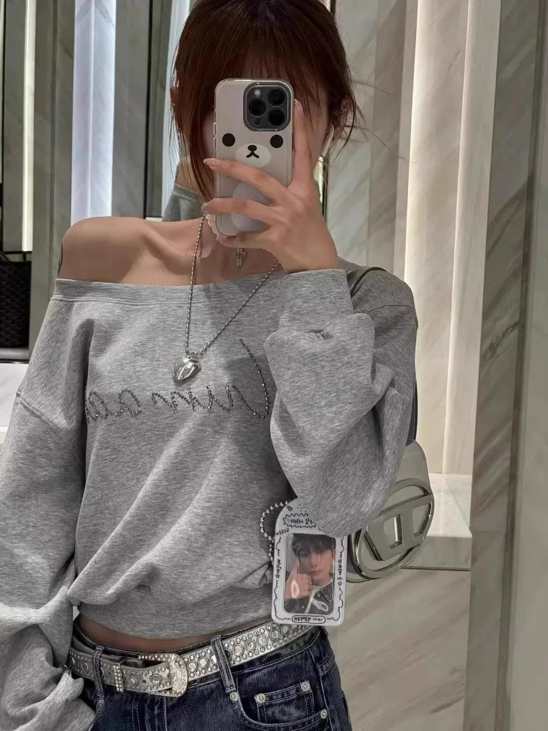 Women Hoodies Autumn Streetwear Off Shoulder Seductive Cropped All-match Sweatshirts Baggy Fashion Print Design Aesthetic Casual 2