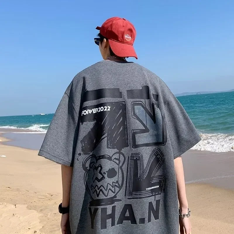 M-8xL Spring Men's T-shirt Short Sleeve Cartoon Graffiti Print Male Female Alphabet 6