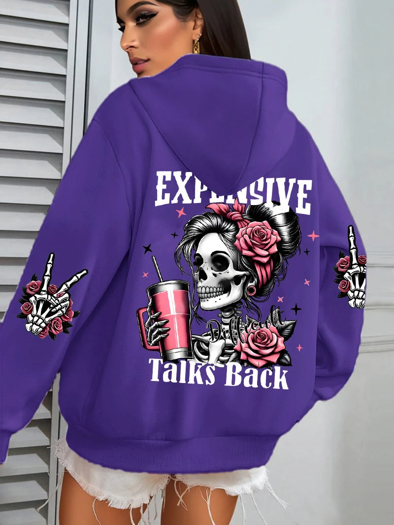 Women’s "Expensive Talks Back" Funny Print Hoodie