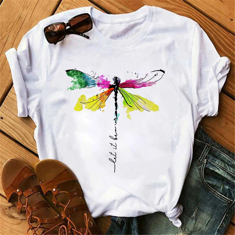 Women's Butterfly Tree Print Harajuku T-Shirt Round Neck Top Short Sleeve Casual Summer Tee Shirt 5