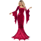 Costume Morticia Addams Long Train Dress Halloween Terror Dark Outfit Gothic Gown Robe Bat Sleeve Horror For Adult 5
