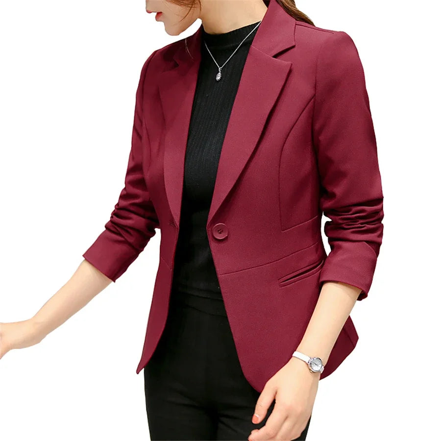 Black Women Blazer 2024 Formal Slim Blazers Lady Office Work Suit Pockets Jackets Coat Female Wine Notched Blazer Jackets Femme 2