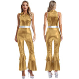 Women's 70s Disco Jumpsuit | Metallic Shiny Bell Bottom Jumpsuit | Halloween Costume, Rave Outfit