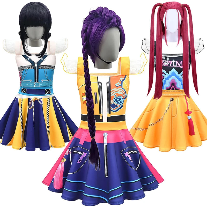 2025 Kpop Demon Hunters Kids Clothes Halloween Cosplay Rumi Mira Zoey Masquerade Party Performance Costume Fashion Girls Outfits
