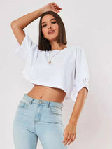 Cotton Women Short Sleeve Dance Running Clothes Yoga Fitness Crop Top  Navel Baring New Sport T-shirt Loose Gym Workout Shirts 6