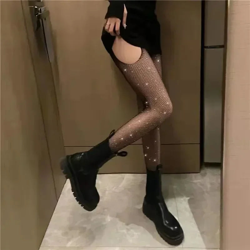 Women-Sexy-Diamond-Tights-Rhinestone-Fishnet-Bling-Mesh-Hosiery-Shiny-Fish-Net-High-Waist-Pantyhose-Party