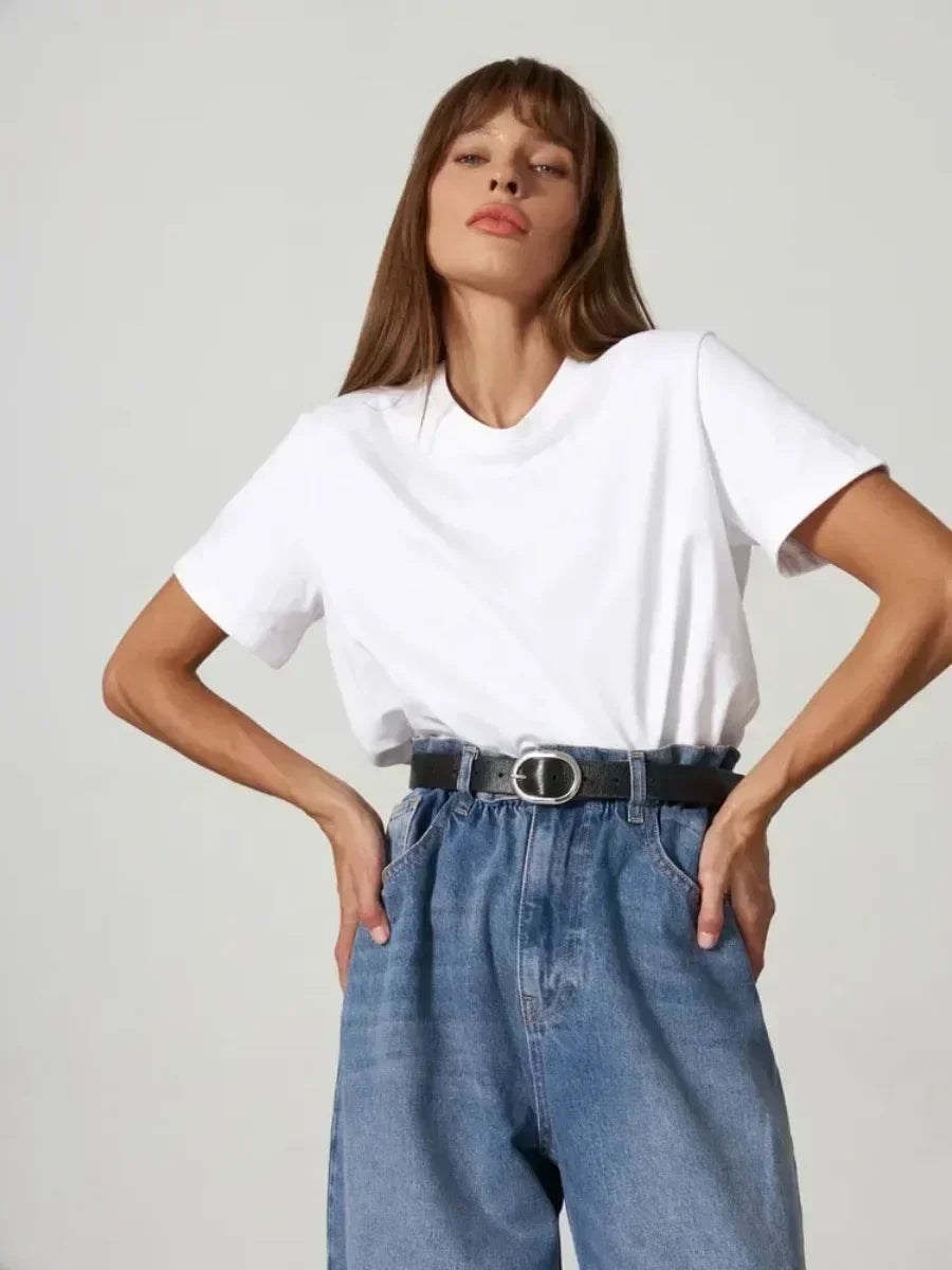 Bornladies Summer 100% Cotton Women's T-shirt Bottoming Basic Fashionable Solid Lady Short Sleeve Loose Tops Shirts 230g/㎡ Tops 2