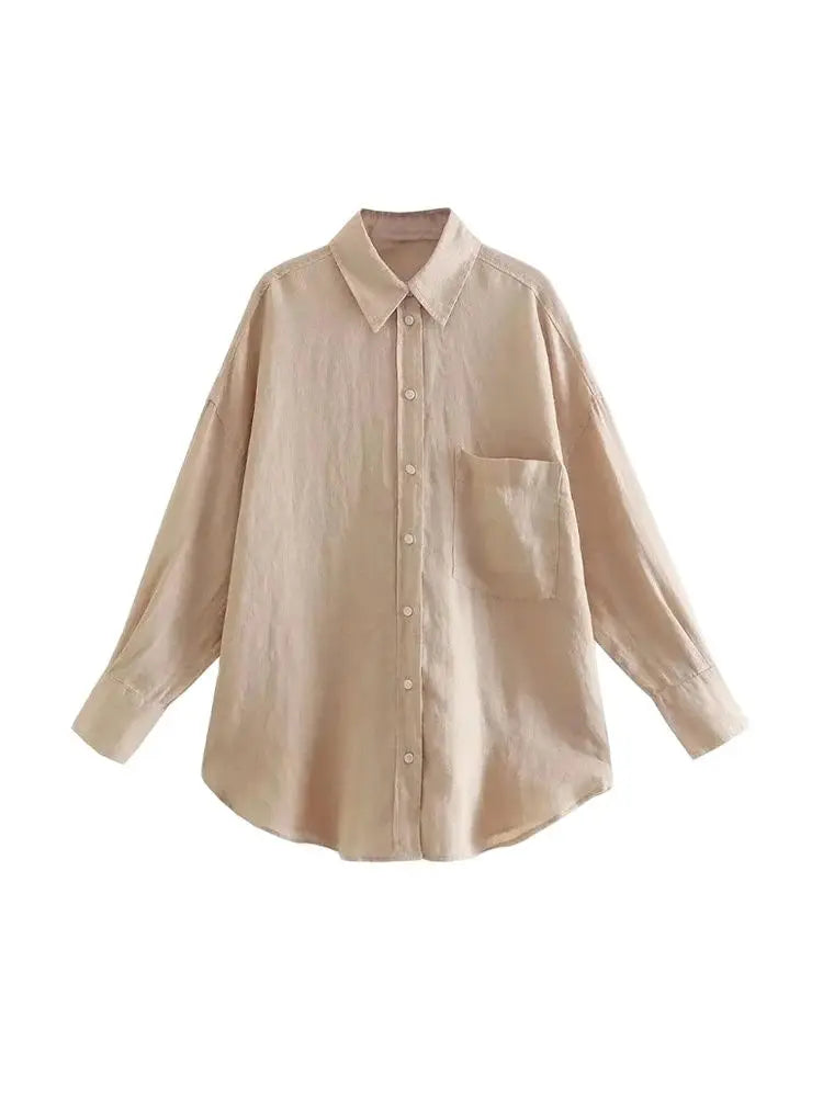 Women Fashion With Pocket Oversized Shirts Vintage Long Sleeve Button-up Female Blouses Blusas Chic Tops 5