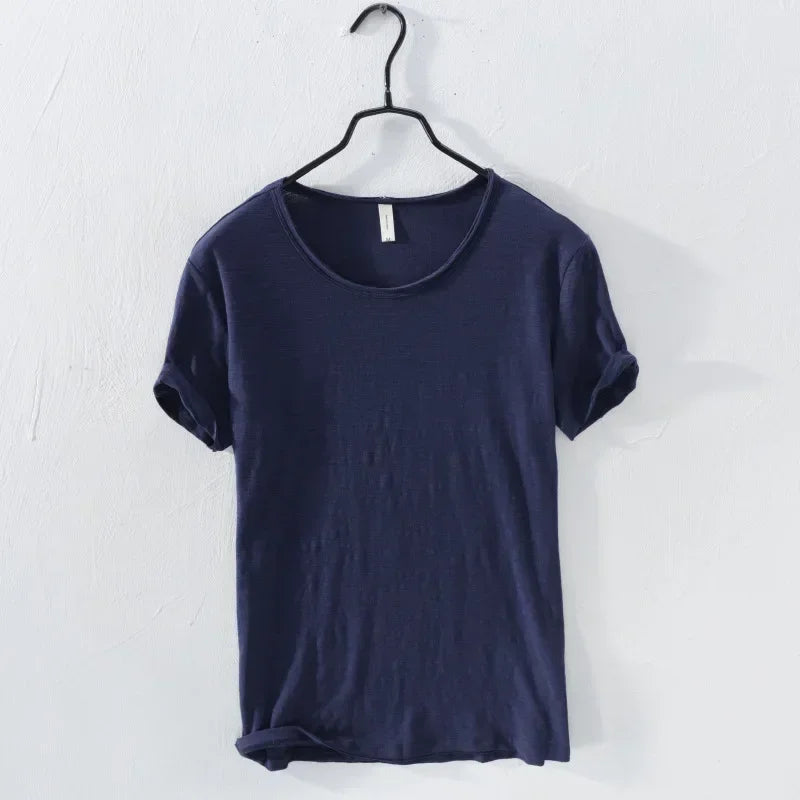 Mens Retro Raw Edge Cotton Tee