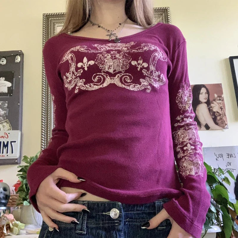 Y2K Grunge Skull Thermal Tee
