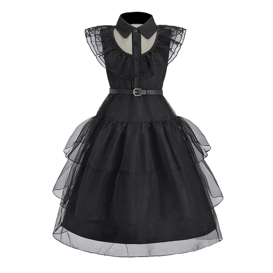Girls' Wednesday-Inspired Black Princess Dress