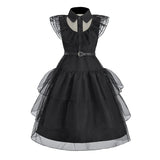Girls' Wednesday-Inspired Black Princess Dress
