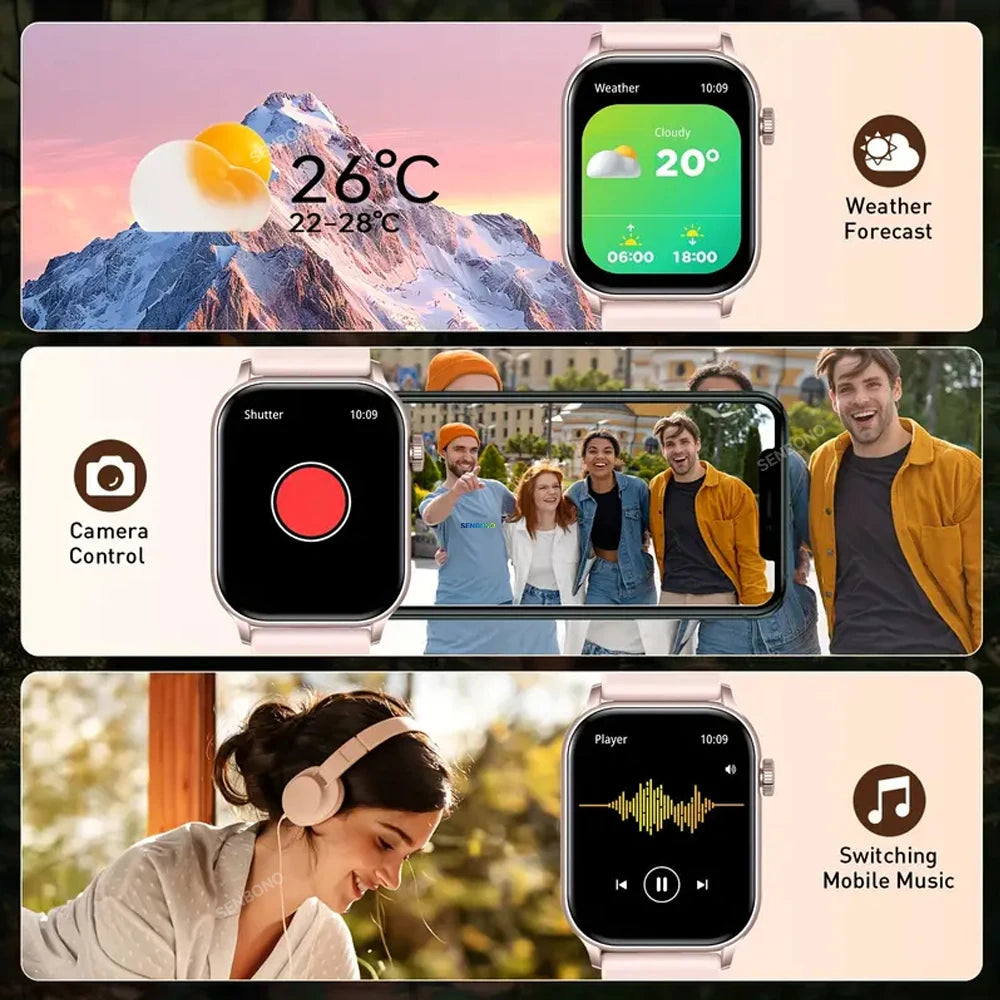 AMOLED Smart Watch Bluetooth Call LED Flashlight 100+ Sport Mode DIY Dial Custom Camera Control Smartwatch for Men Women 6