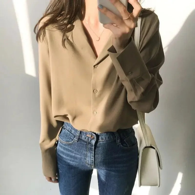 Womens Tops And Blouses Solid White Blouse Office Shirt Blusas Mujer De Moda 2024 Long Sleeve Blouse Women Shirts Clothes A405 3