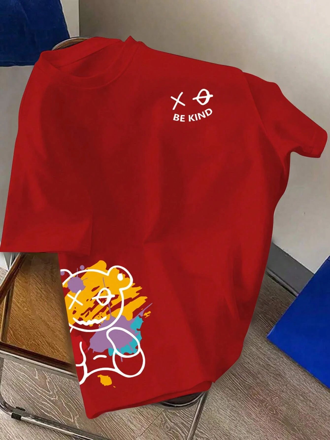 Casual Men's "Be Kind" Cartoon Print T-Shirt - Loose Fit Cotton 4