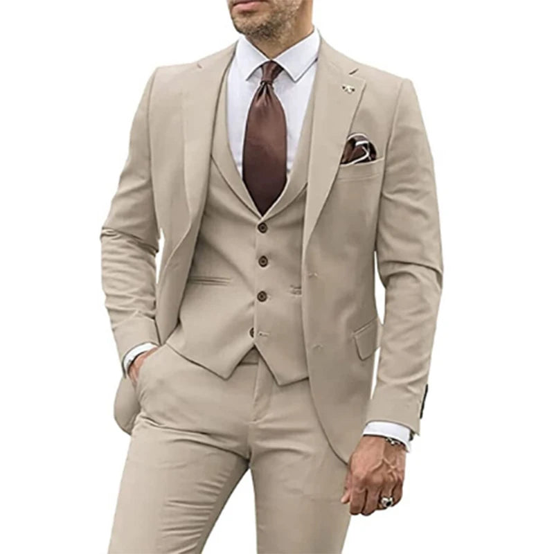 3 Pieces Beige Suits for Men 2023 Slim Fit Groom Tuxedo Wedding Suits