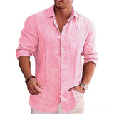 Cotton Linen Autumn Men's Long Sleeve Shirt Solid Color Casual Style Plus Size Men's Casual Linen Shirt 4