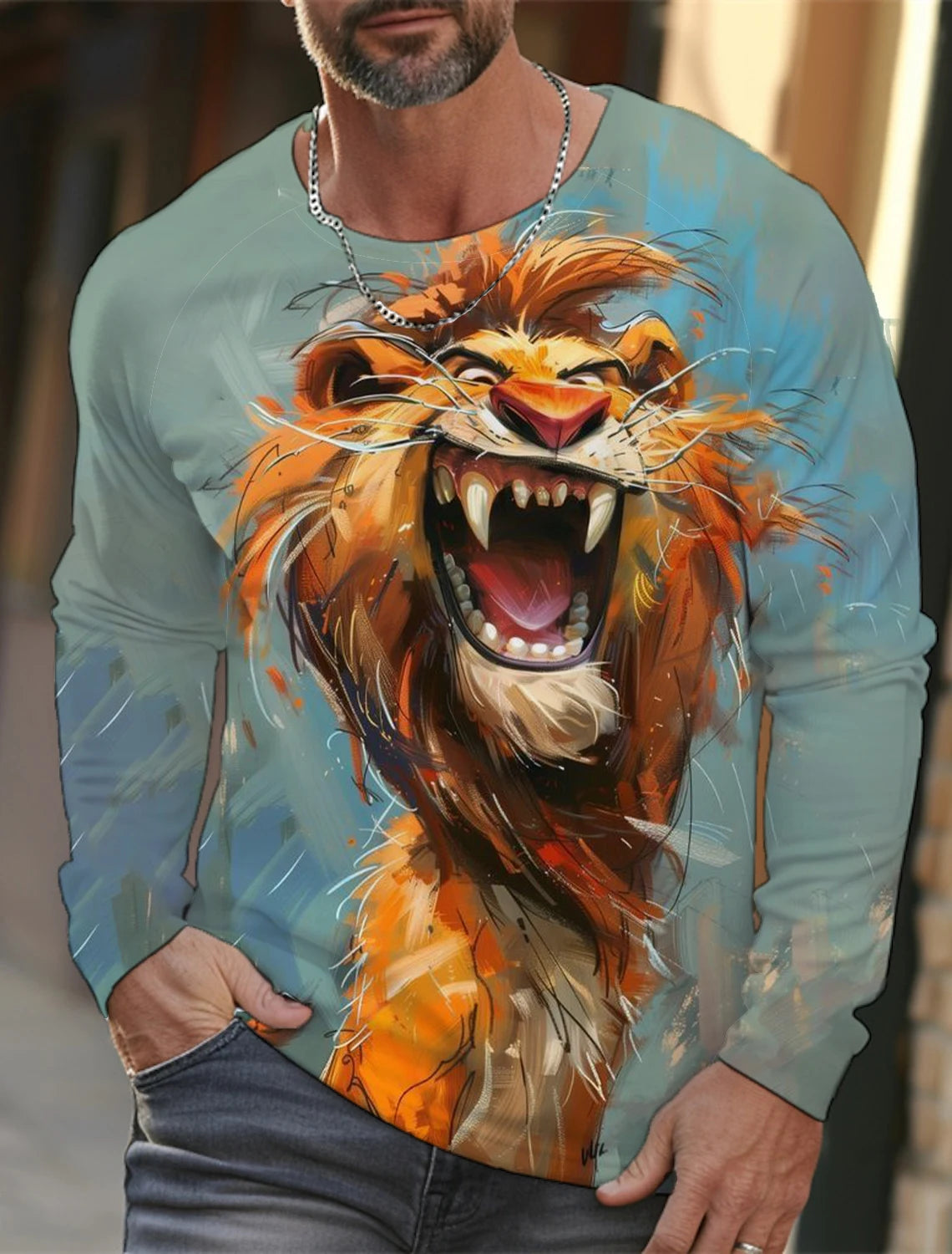 Funny 3D Animal Print Mens Top Fashion Cotton Long Sleeve T-shirt Men