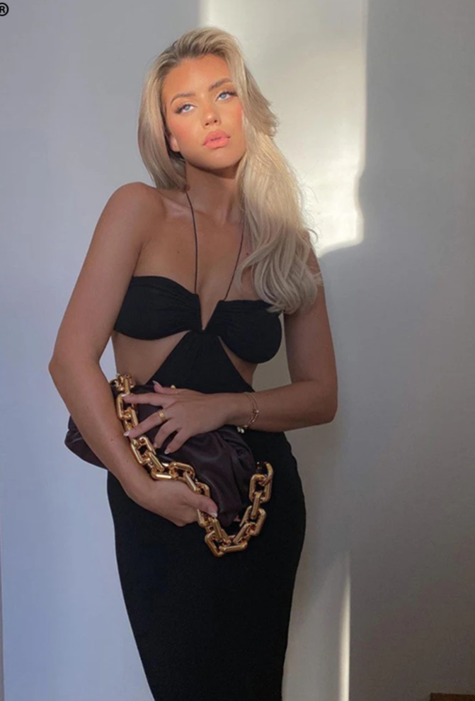 Elegant Spaghetti Strap Halter Backless Midi Dress