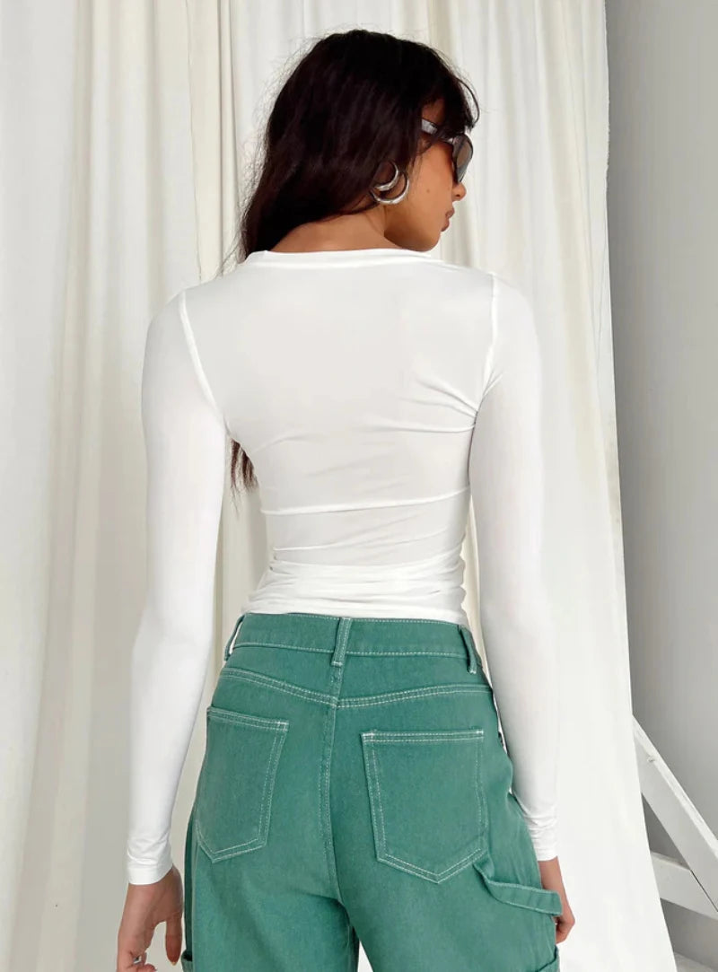 Women's Long Sleeved T-Shirt Spring And Autumn Solid Color Slim Fit Pullover Women's Basic T-Shirt Y2k Clothes Street Wear 2