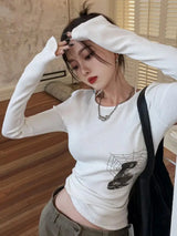 Tonngirls Grunge Aesthetic T Shirt Women Elastic Skinny Tops Y2k Vintage Crop Tops Print Graphic T Shirts American Retro Tshirts 8