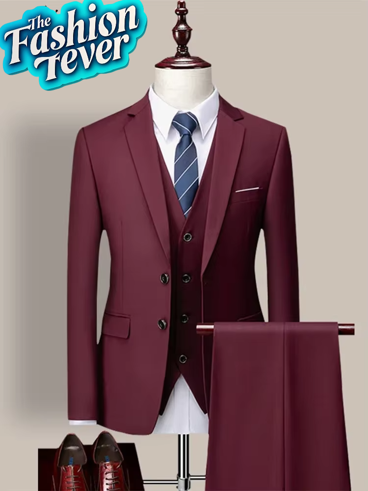 Groom's Suit: Men's 3-Piece Formal Suit Set (Jacket, Vest, Pants) (14 Colors, M-6XL) 4