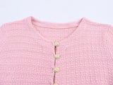 DEEABAE Autumn And Winter New Round Neck Buckle Decoration Gentle and Versatile Short Sleeve Knitted Cardigan Half Skirt Set 6