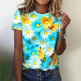 3D Floral Print Women's T-Shirt - Summer Casual Tee 4
