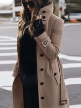 Stylish Women's Double-Breasted Long Coat
