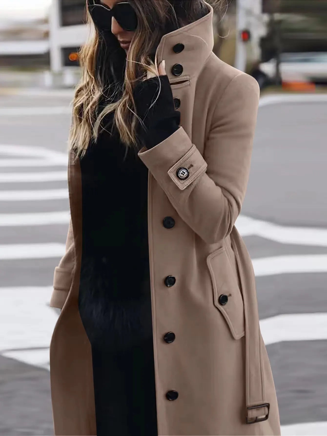 Stylish Women's Double-Breasted Long Coat