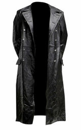 MEN'S GERMAN CLASSIC WW2 MILITARY UNIFORM OFFICER BLACK LEATHER TRENCH COAT 5