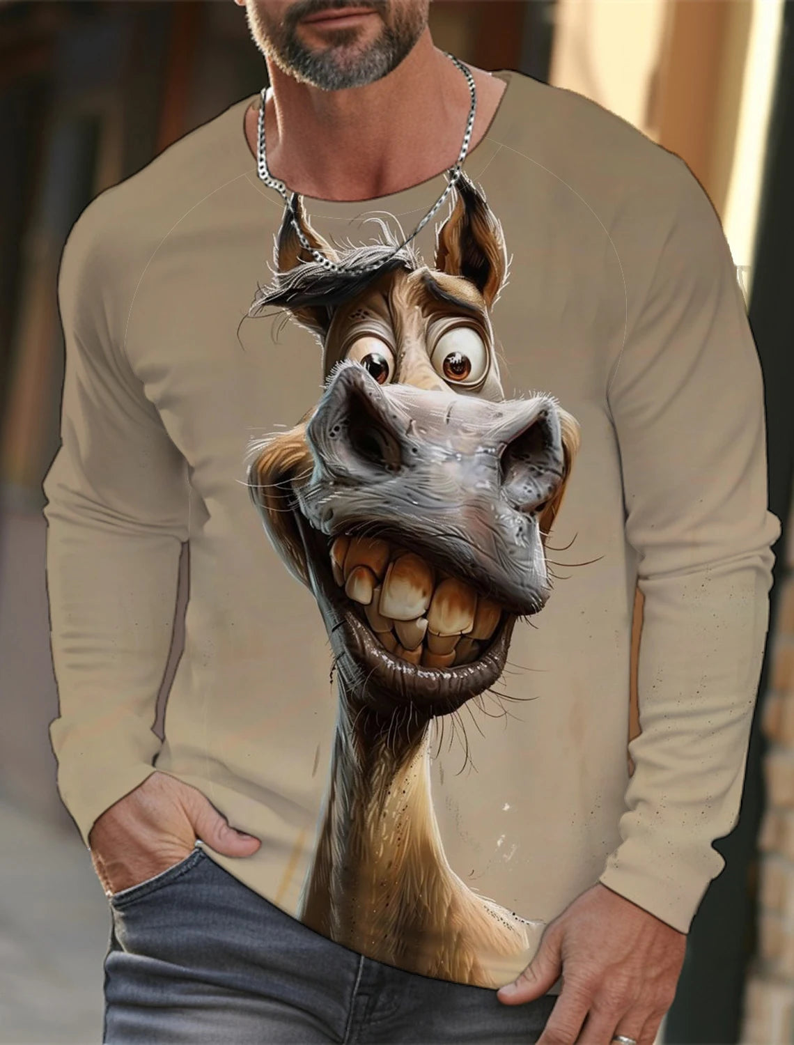 Funny 3D Animal Print Mens Top Fashion Cotton Long Sleeve T-shirt Men