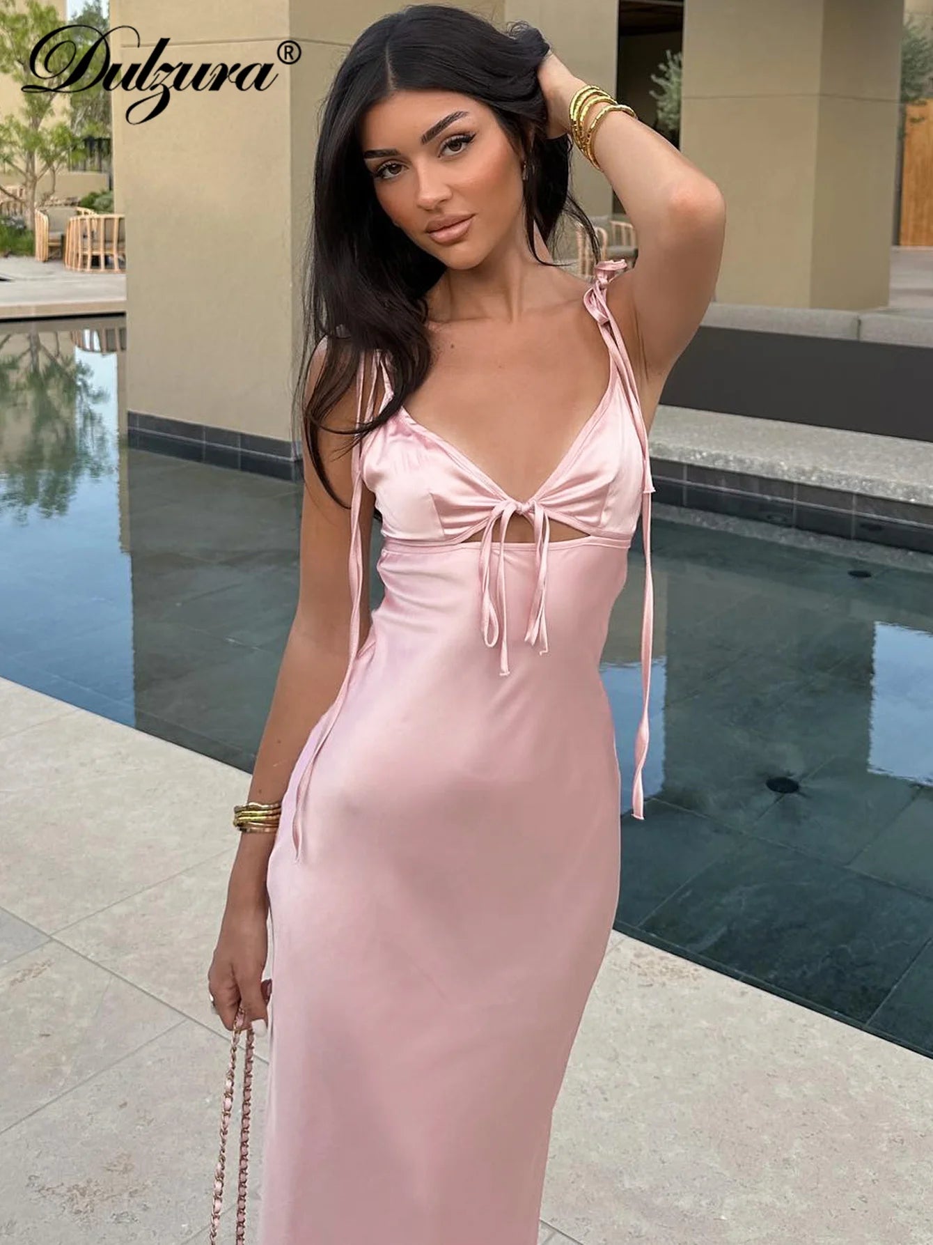 Dulzura Backless Lace Up Spaghetti Straps Cut Out Midi Dress Women Club Holiday Evening Party Dresses Y2K Clothes Drop Shipping 2