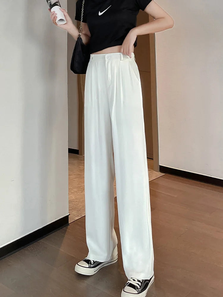 New Women Pants Fashion High Waist Stright Long Wide leg Suit pants Female Casual Spring Summer Female Long Pants Trousers 3