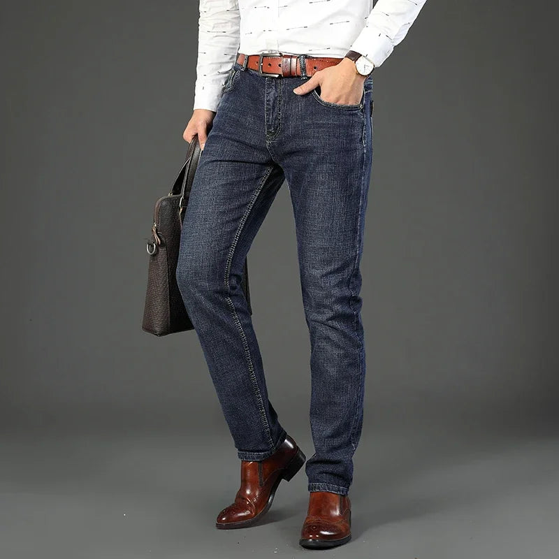 Classic Fit Blue Stretch Denim Jeans for Men | Spring & Autumn Business Style 3