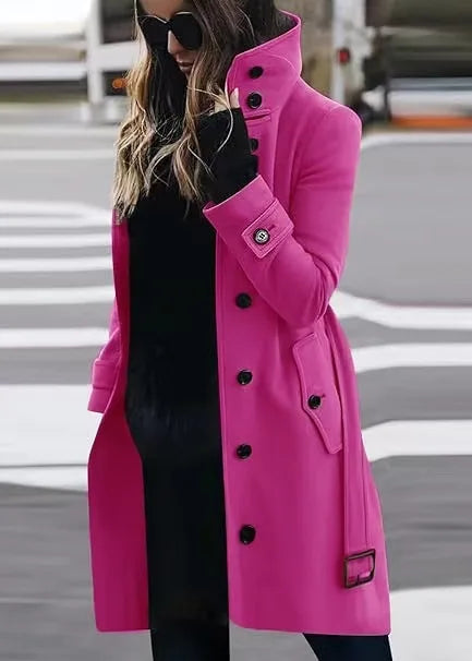Stylish Women's Double-Breasted Long Coat