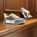 Chunky Sneakers Men Designer Bling Punk Board Shoes Fashion Casual Leather Mesh Breathable Increased Internal Platform Gym Shoes