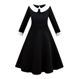 Children Addams Dress Kids Princess Black Wednesday Dance Dress Girl Cosplay Halloween Horror Costume Family Christmas Disguise 5