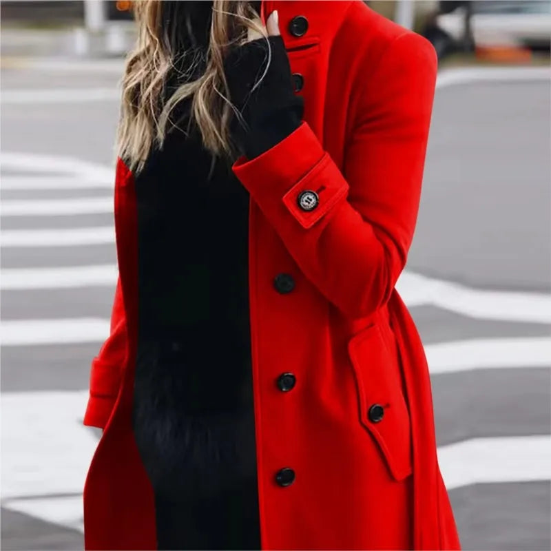 Fashion Commuting Winter Jacket Mid-length Overcoat 2025 Solid color Belt Single-breasted Stand collar for Ladies Office Outfit 3