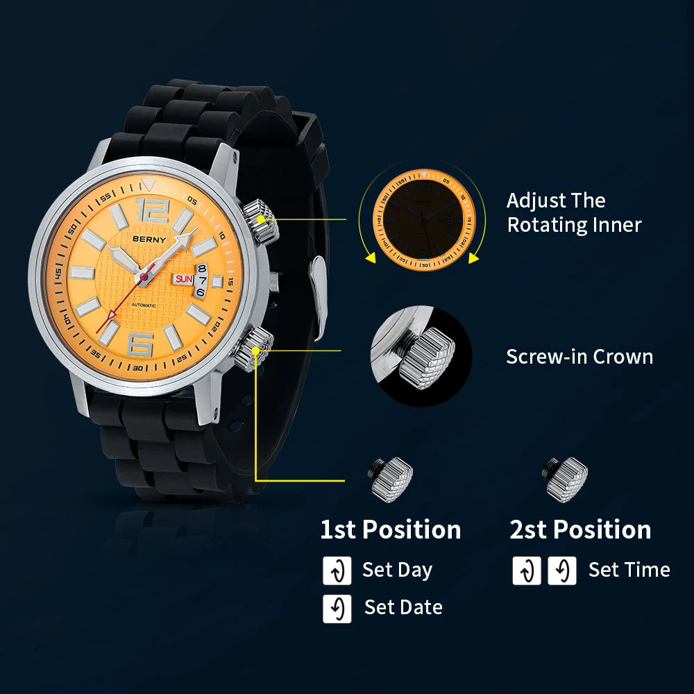 Miyota 8205 20ATM Diver Automatic Mechanical Watch Men Waterproof Wristwatch Swimming Self Winding Watch 6
