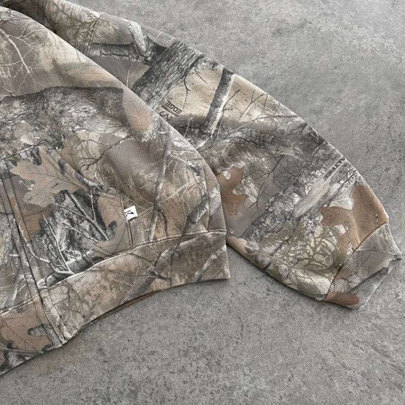 Y2K Retro zip up Hoodie Men Camouflage Pattern zipper Sweatshirt High Street Hip Hop Streetwear Oversized Unisex Camo Hoodie 5