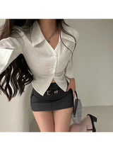 WOMENGAGA Spicy Girl Sexy Single Breasted Slim Polo Neck Long Sleeve Shirt Top Female Fashion Blouse Sweet Korean Women TCD0 4