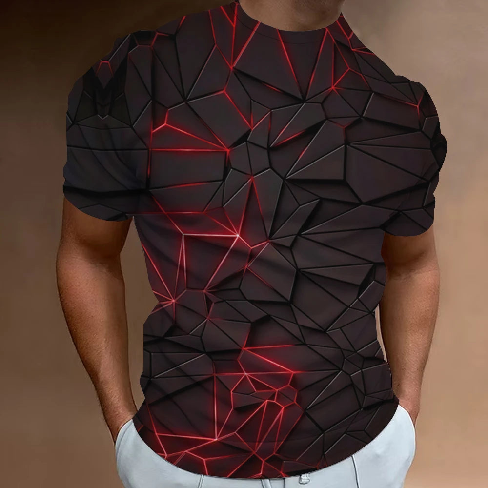 Men’s 3D Line Print Streetwear Tee