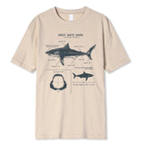 Great White Shark Anatomy T-Shirt New Summer Men Street Short Sleeve Hip Hop Punk Style Boy Casual Tops Fashion White Tees 2