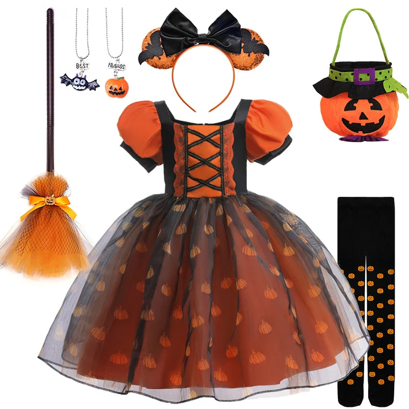 Girls' Halloween Pumpkin Witch Princess Dress