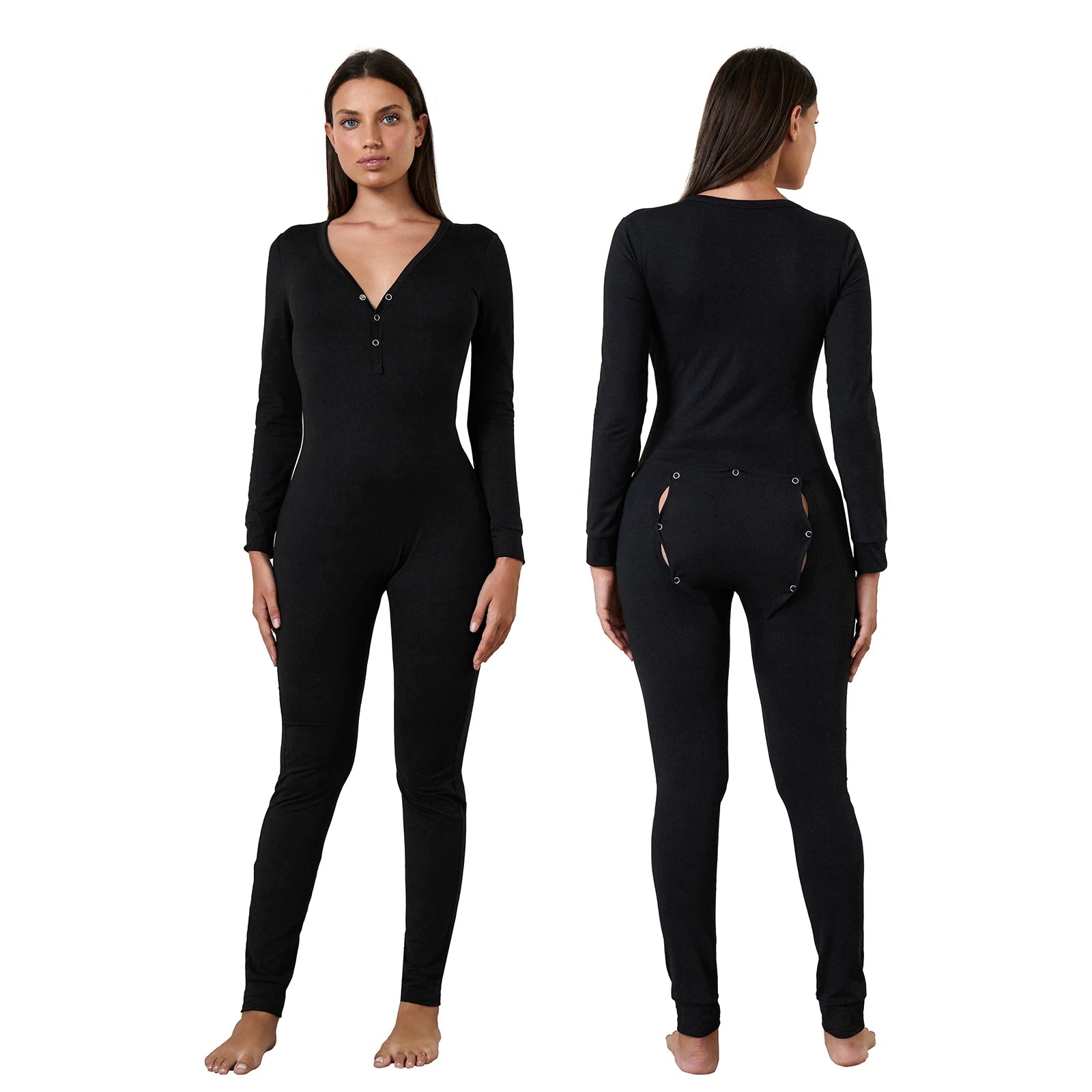 Women-Buttoned-Flap-Jumpsuits-Sleepwear-Cow-Printed-Long-Sleeve-V-Neck-Bodycon-Romper-Spring-Fall-Loungewear