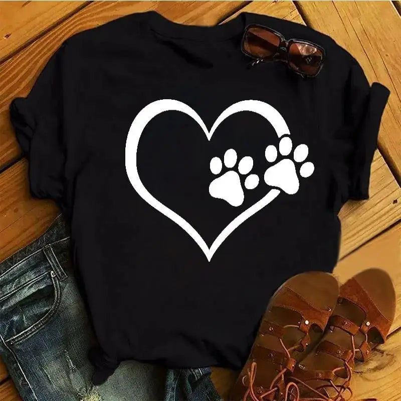 Cartoon Colorful Heart Dog Paw Graphic Print T Shirt 90s Fashion Casual Women Men Short Sleeve Plus Size T Shirt Unisex 2