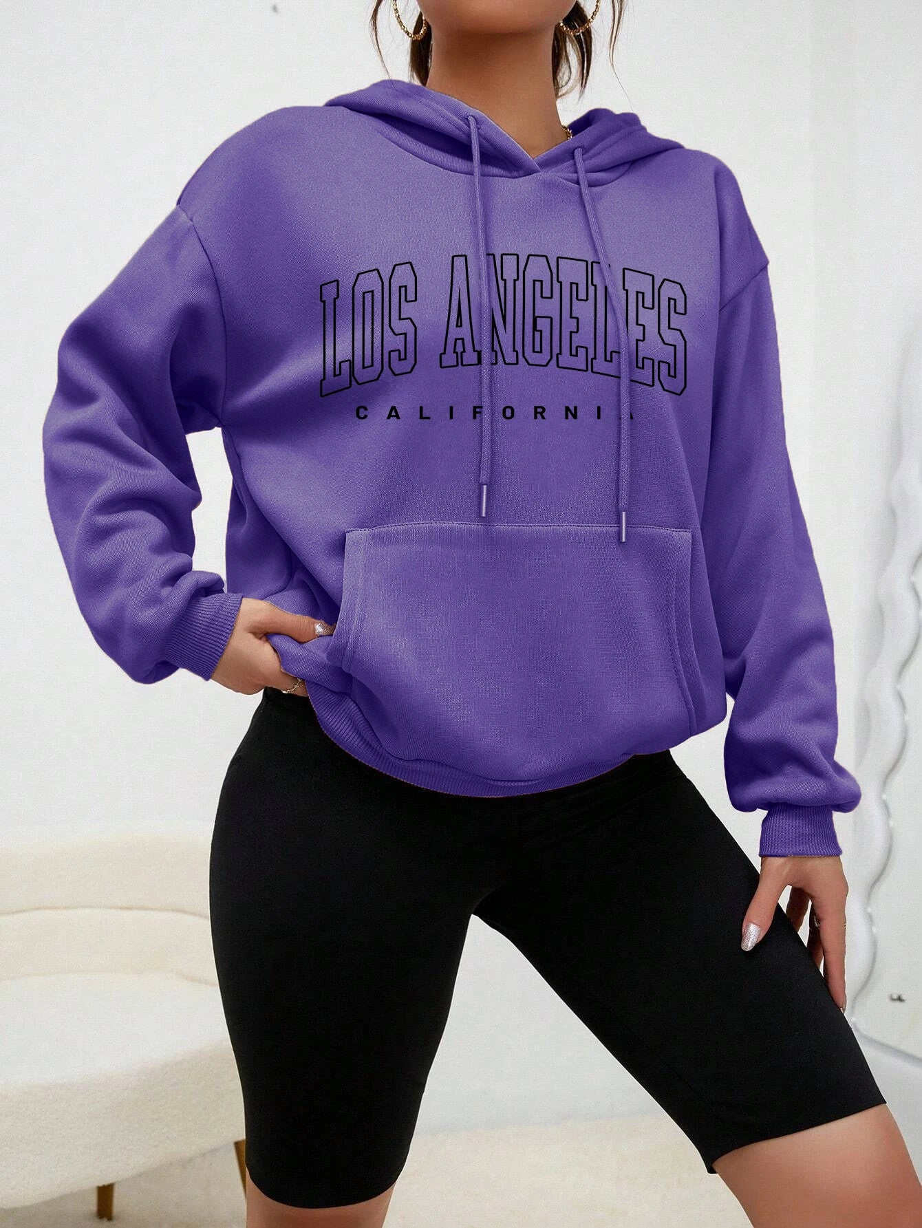 Los Angeles Letter Design Fleece Hoodie
