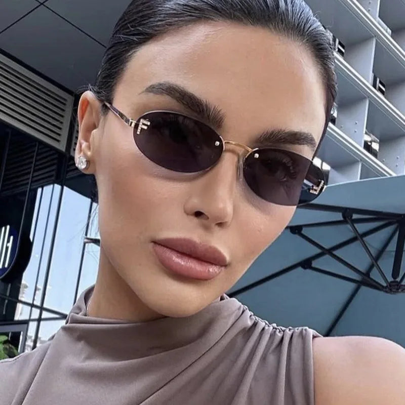 Women's Retro Rimless Oval Cat Eye Sunglasses - UV400 Frameless Sun Glasses 2