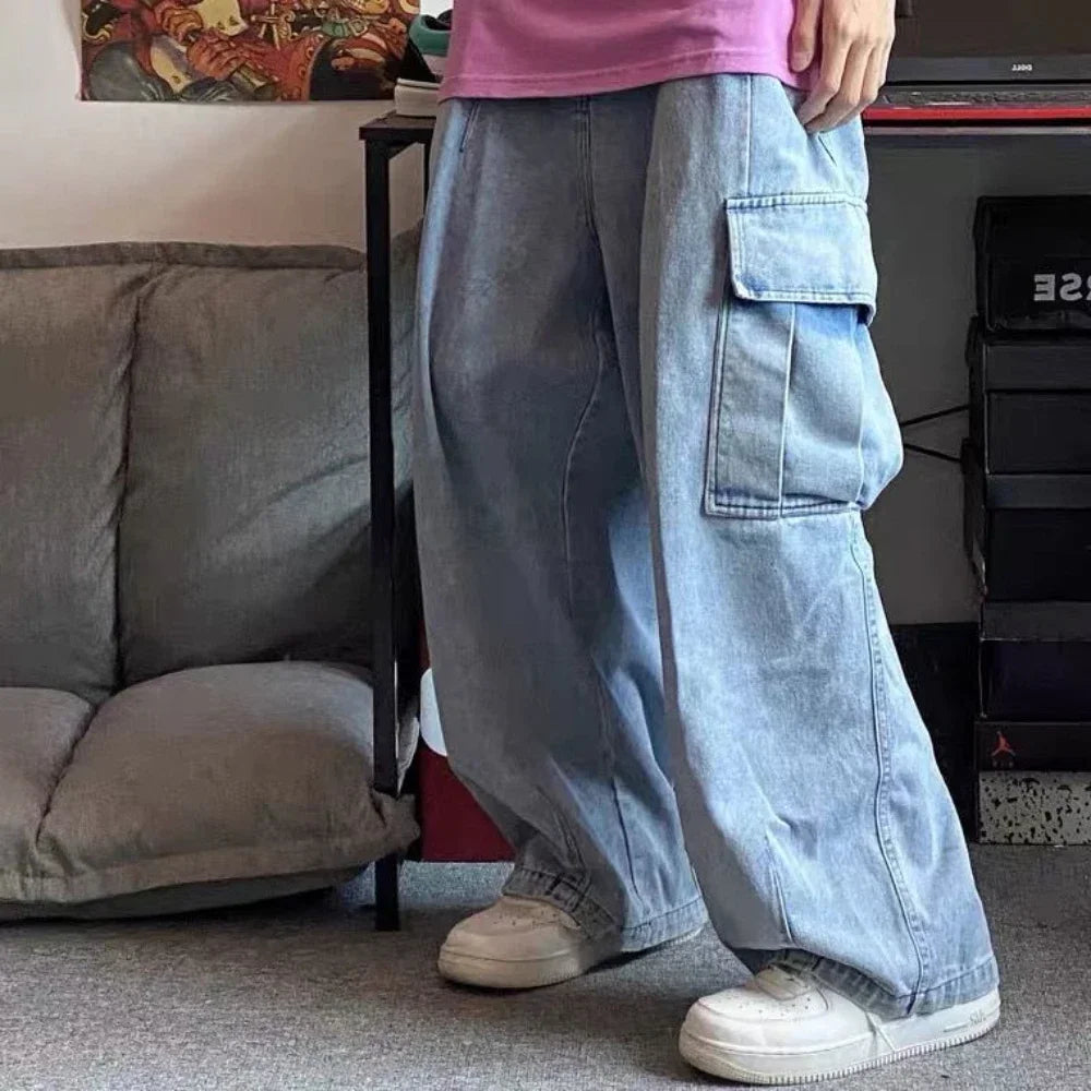 Baggy Jeans Men's Oversize Cargo Korean Black Wide Pants Streetwear Hip Hop Harajuku Male Fashion Straight Denim Pants 4